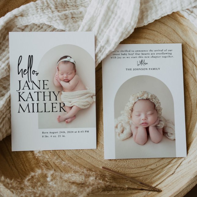 Modern minimalist baby-födelsedeklaration med valv meddelande (Skapare uppladdad)