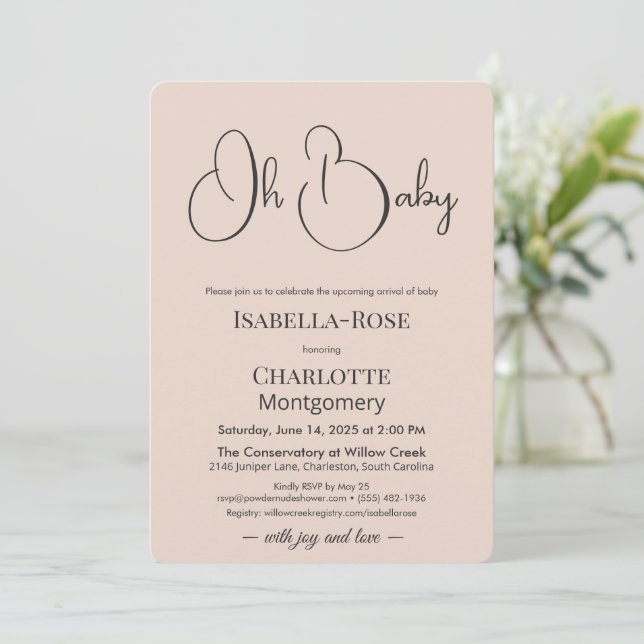 Modern Minimalist Baby Shower | Powder Blush Inbjudningar (Stående Fram)