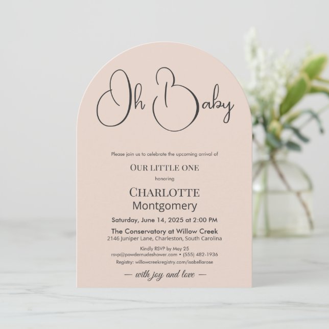 Modern Minimalist Baby Shower | Powder Blush Inbjudningar (Stående Fram)
