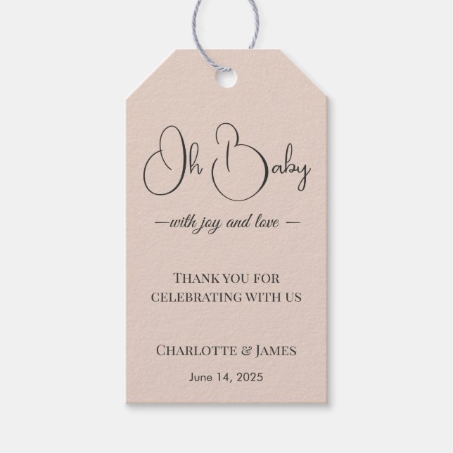 Modern Minimalist Baby Shower | Powder Blush Presentetikett (Framsidan)