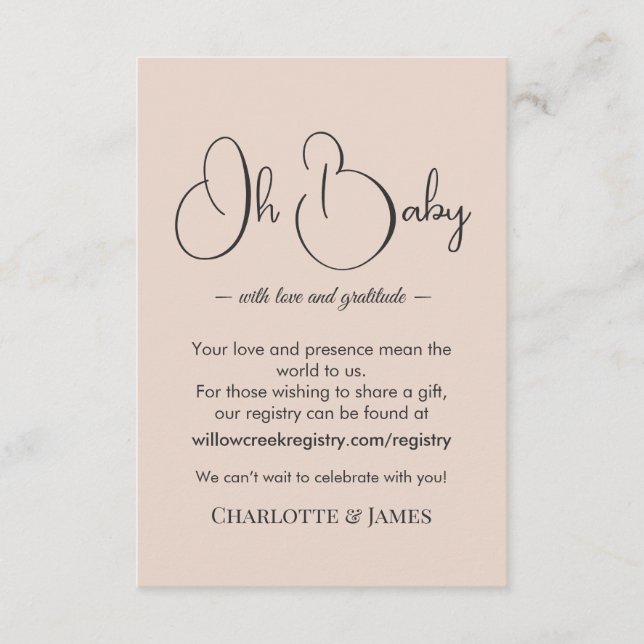 Modern Minimalist Baby Shower | Powder Blush Tilläggskort (Framsida)