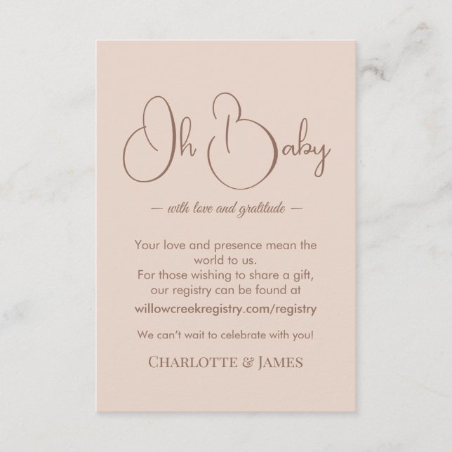 Modern Minimalist Baby Shower | Powder Blush Tilläggskort (Framsida)