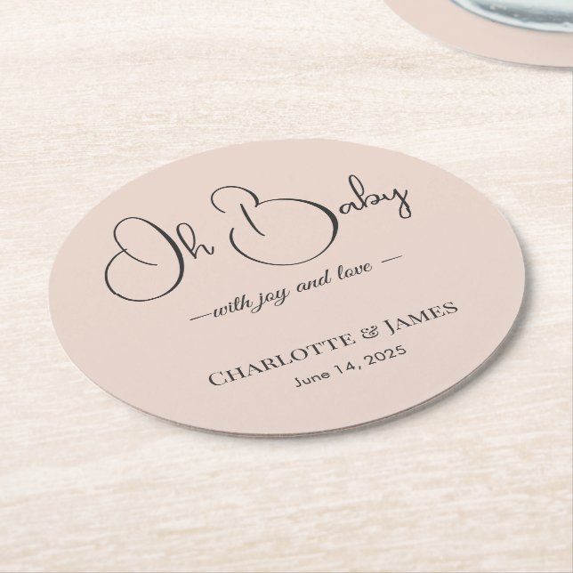 Modern Minimalist Baby Shower | Powder Blush Underlägg Papper Rund (Vinklad)
