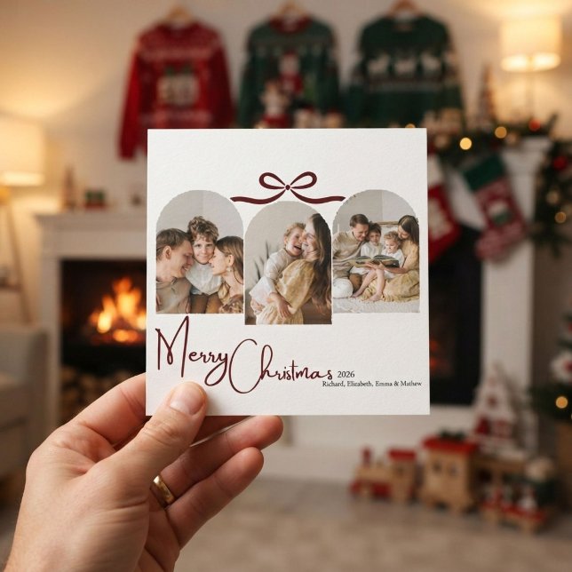 Modern minimalist båge jul familj julkort (Skapare uppladdad)