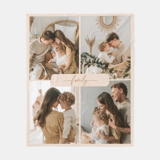 Modern minimalist beige 4 familjefoton fleecefilt (Framsidan)
