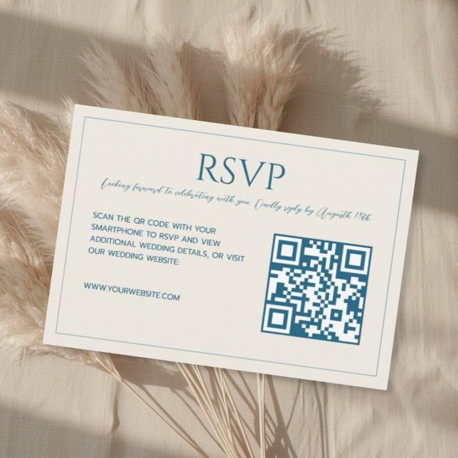 Modern minimalist beige blue QR code wedding  OSA Kort (Skapare uppladdad)