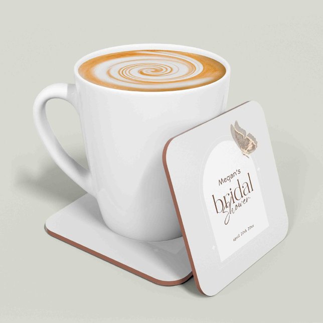 Modern Minimalist Beige Butterfly Bridal Shower Underlägg Papper Kvadrat (Skapare uppladdad)