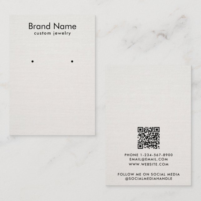 Modern Minimalist Beige Linen Jewelry Display Card Visitkort (Fram/baksida)