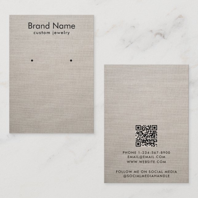 Modern Minimalist Beige Linen Jewelry Display Card Visitkort (Fram/baksida)