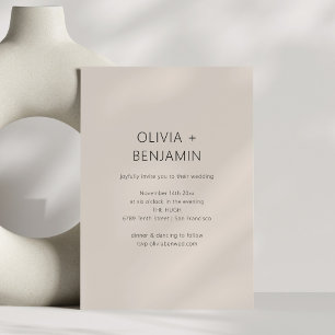 Modern Minimalist Beige Neutral Bröllop Inbjudningar