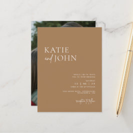 Modern minimalist beige tan boho bröllopsfoto meddelande vykort