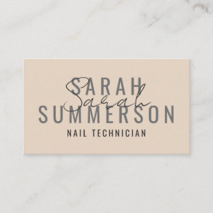 Modern minimalist beige typografi nagelsalong visitkort