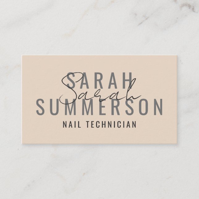 Modern minimalist beige typografi nagelsalong visitkort (Framsida)