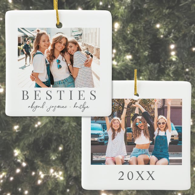 Modern minimalist BFF bästa vän foto Julgransprydnad Keramik (Double Sided Best Friend Photo Christmas Ceramic Ornament )