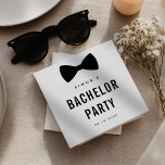 Modern Minimalist Big Bold Black Bachelor Party Pappersservett<br><div class="desc">Lägg till en snyggt som avslutar vid groomens firande med dessa fet svartvita servetter. De har en klassisk bockslips och modern typografi och är perfekt för party bord, pub eller cocktail. Anpassa till gruppens datum namn och party för att skapa en roligt, samordnad detaljinformation som motsvarar resten av din kandidat...</div>