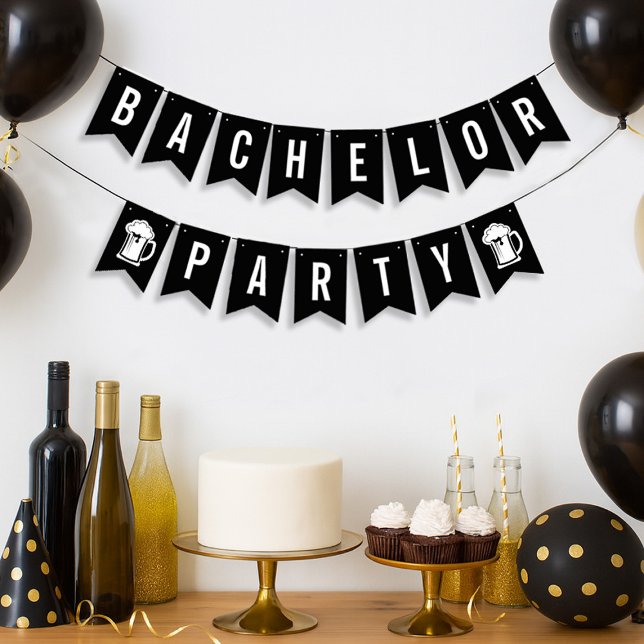 Modern Minimalist Big Bold Black Bachelor Party Vimplar (Modern Minimalist Big Bold Black Bachelor Party Bunting Flags)