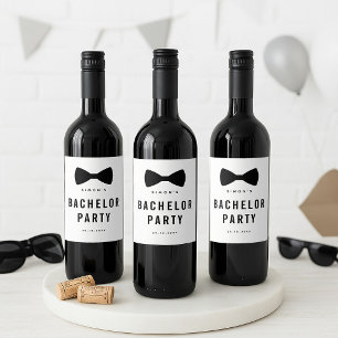 Modern Minimalist Big Bold Black Bachelor Party Vinflaska Etikett