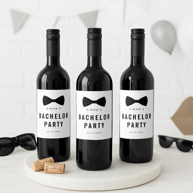 Modern Minimalist Big Bold Black Bachelor Party Vinflaska Etikett (Modern Minimalist Big Bold Black Bachelor Party Wine Label)