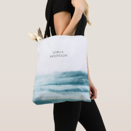 Modern minimalist blå akvarell hav tygkasse