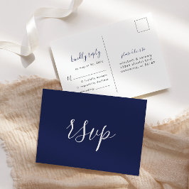 Modern minimalist blå bröllops-RSVP Vykort
