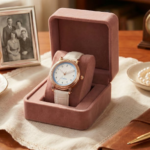 Modern minimalist blå modern anpassat namn mormor armbandsur