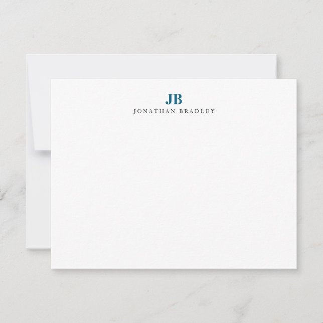 Modern minimalist blå monogram professionell anteckningskort (Framsida)