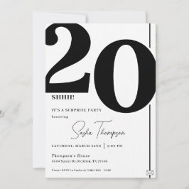 Modern minimalist black 20th birthday invitation inbjudningar