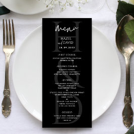 Modern Minimalist Black and White Monogram Wedding Meny