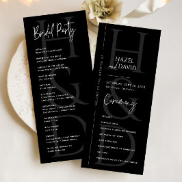 Modern Minimalist Black and White Monogram Wedding Program
