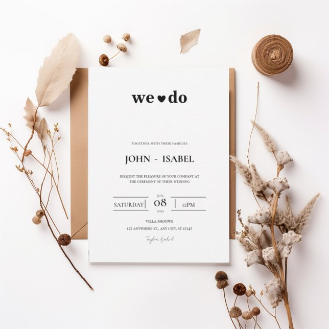 Modern Minimalist Black and White “We Do” Wedding  Inbjudningar (Skapare uppladdad)