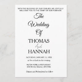 Modern Minimalist Black and White Wedding Classic Inbjudningar