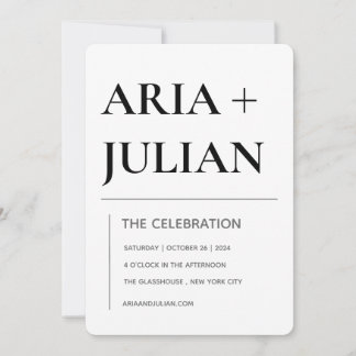 Modern Minimalist Black and White Wedding Invitati Inbjudningar