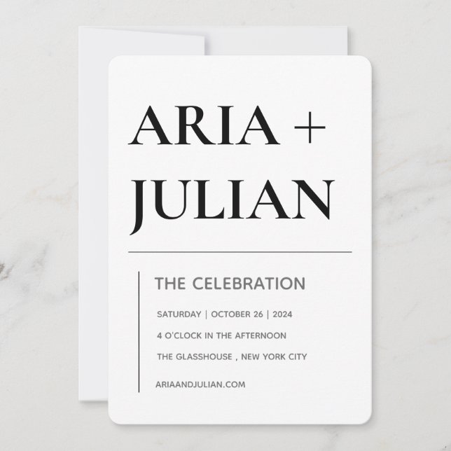 Modern Minimalist Black and White Wedding Invitati Inbjudningar (Framsida)