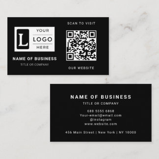 Modern Minimalist Black Custom Logo QR Code Visitkort
