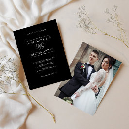 Modern Minimalist Black Elegant Photo Wedding Inbjudningar