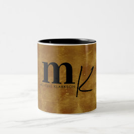 Modern minimalist Black Gold Foil Monogram Två-Tonad Mugg
