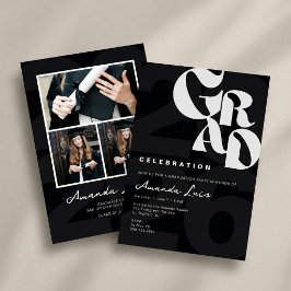 Modern Minimalist Black Graduation Photo Collage Inbjudningar