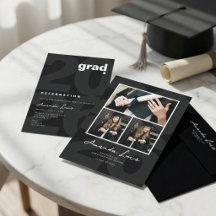 Modern Minimalist Black Graduation Photo Collage
