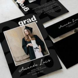 Modern Minimalist Black Graduation Photo Collage Meddelande