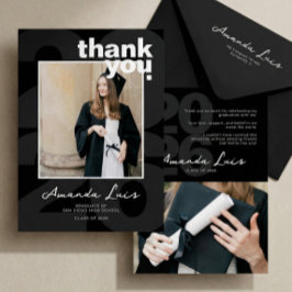 Modern Minimalist Black Graduation Photo Collage Tack Kort
