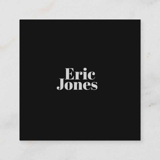 Modern minimalist black & grey professional fyrkantigt visitkort (Baksida)