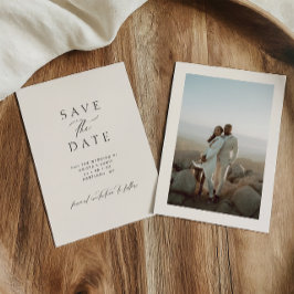 Modern Minimalist Black & Ivory Photo Wedding Spara Datumet