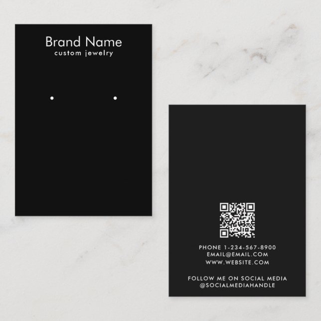 Modern Minimalist Black Jewelry Display Card Visitkort (Fram/baksida)