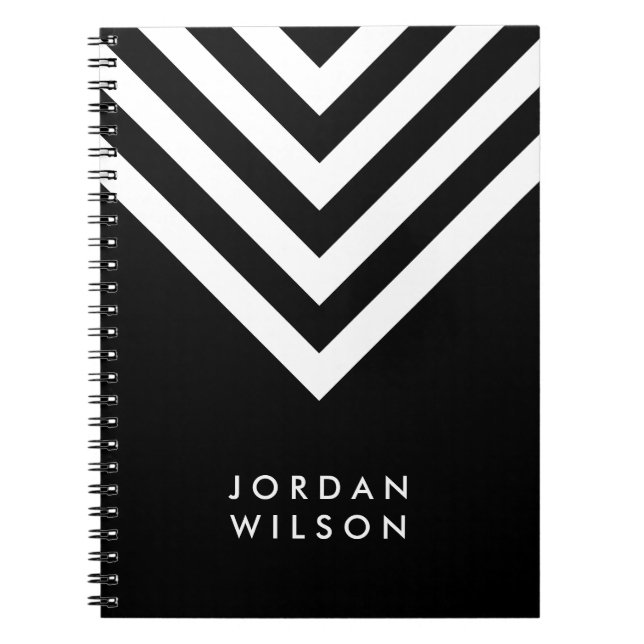 Modern minimalist Black med vit Chevron Anteckningsbok (Framsidan)