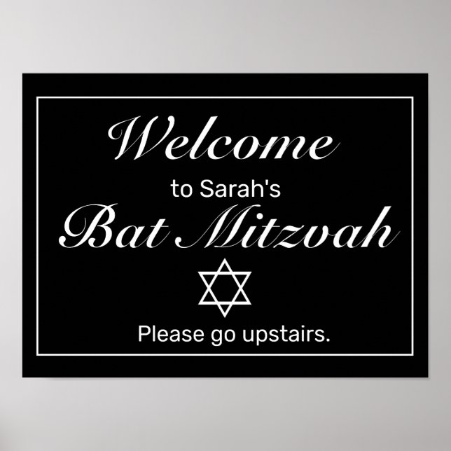Modern Minimalist Black Mitzvah Welcome Sign Poster (Framsidan)