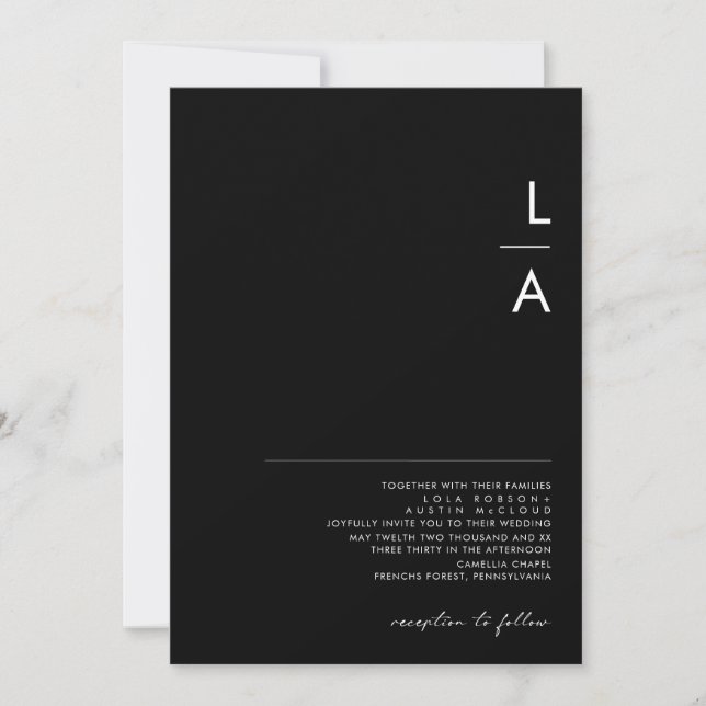 Modern minimalist | Black Monogram Bröllop Inbjudningar (Framsida)