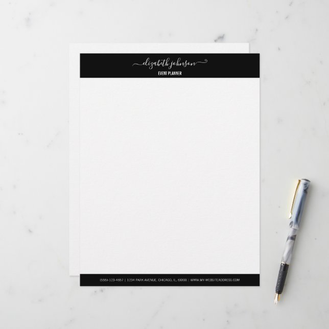 Modern Minimalist Black Office Letterhead Brevhuvud (Fram/Back In Situ)