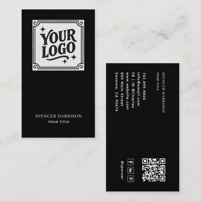 Modern Minimalist Black QR Code Logo Social Media Visitkort (Fram/baksida)