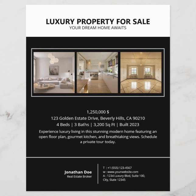 Modern Minimalist Black Real Estate Property Flyer (Framsidan)