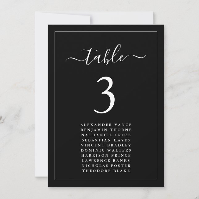 Modern Minimalist Black Seating Chart Table Card Inbjudningar (Framsida)